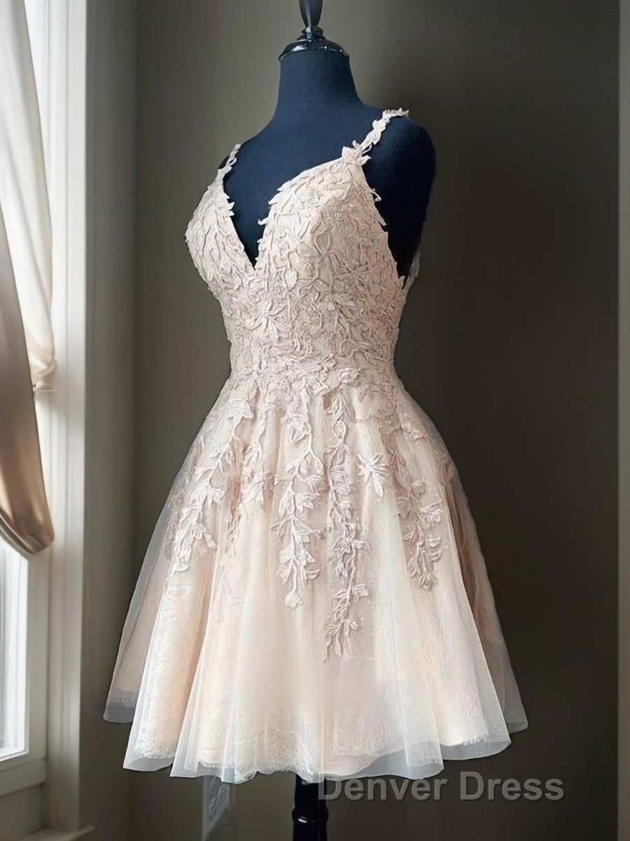 A Line V Neck Short Mini Tulle Homecoming Dresses