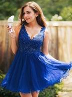 A Line V Neck Short Mini Tulle Homecoming Dresses