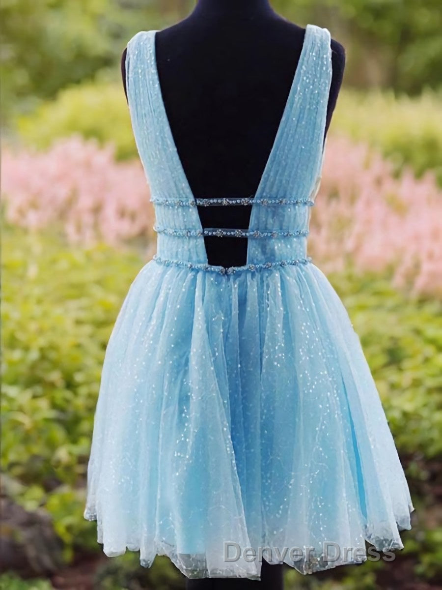 A Line V Neck Short Mini Tulle Homecoming Dresses