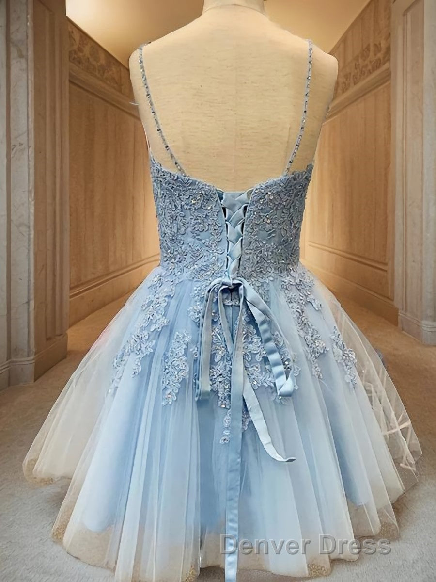 A Line V Neck Short Mini Tulle Homecoming Dresses With Appliques Lace Secondary image
