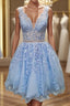 A-Line/Princess V-neck Short/Mini Tulle Homecoming Dresses With Appliques Lace
