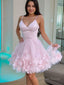 A Line V Neck Short Mini Tulle Homecoming Dresses With Flower