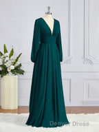 A Line V Neck Sweep Train Chiffon Bridesmaid Dresses