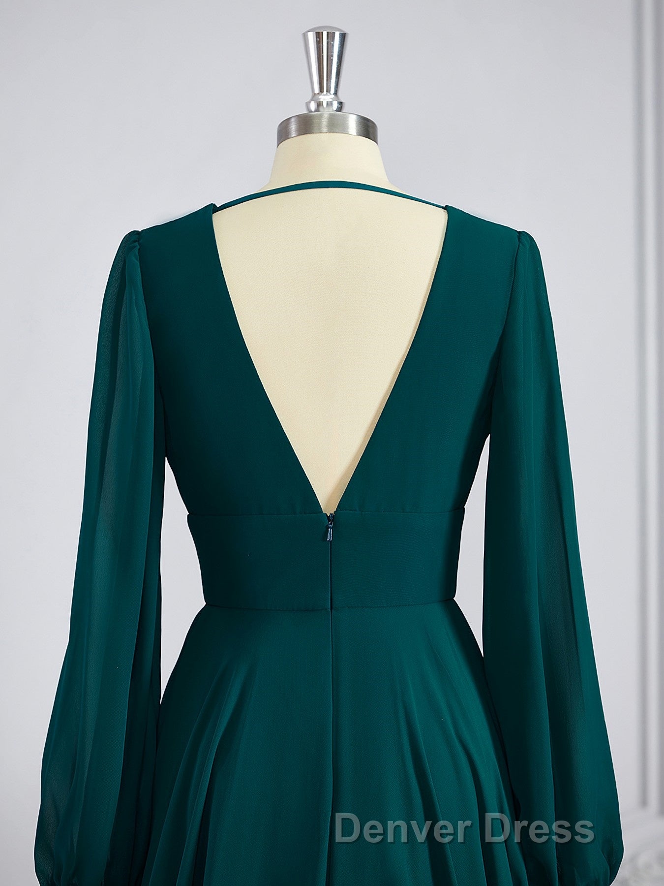 A Line V Neck Sweep Train Chiffon Bridesmaid Dresses