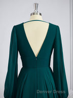 A Line V Neck Sweep Train Chiffon Bridesmaid Dresses