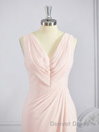 A Line V Neck Sweep Train Chiffon Bridesmaid Dresses