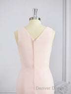 A Line V Neck Sweep Train Chiffon Bridesmaid Dresses