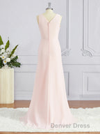 A Line V Neck Sweep Train Chiffon Bridesmaid Dresses