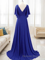 A Line V Neck Sweep Train Chiffon Mother of the Bride Dresses With Beading