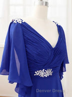 A Line V Neck Sweep Train Chiffon Mother of the Bride Dresses With Beading