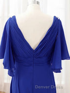 A Line V Neck Sweep Train Chiffon Mother of the Bride Dresses With Beading