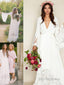 A Line V Neck Sweep Train Chiffon Wedding Dresses With Belt Sash