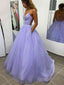 A Line V Neck Sweep Train Prom Dresses With Pockets