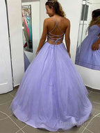 A Line V Neck Sweep Train Prom Dresses With Pockets