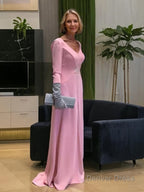 A Line V Neck Sweep Train Stretch Crepe Mother of the Bride Dresses