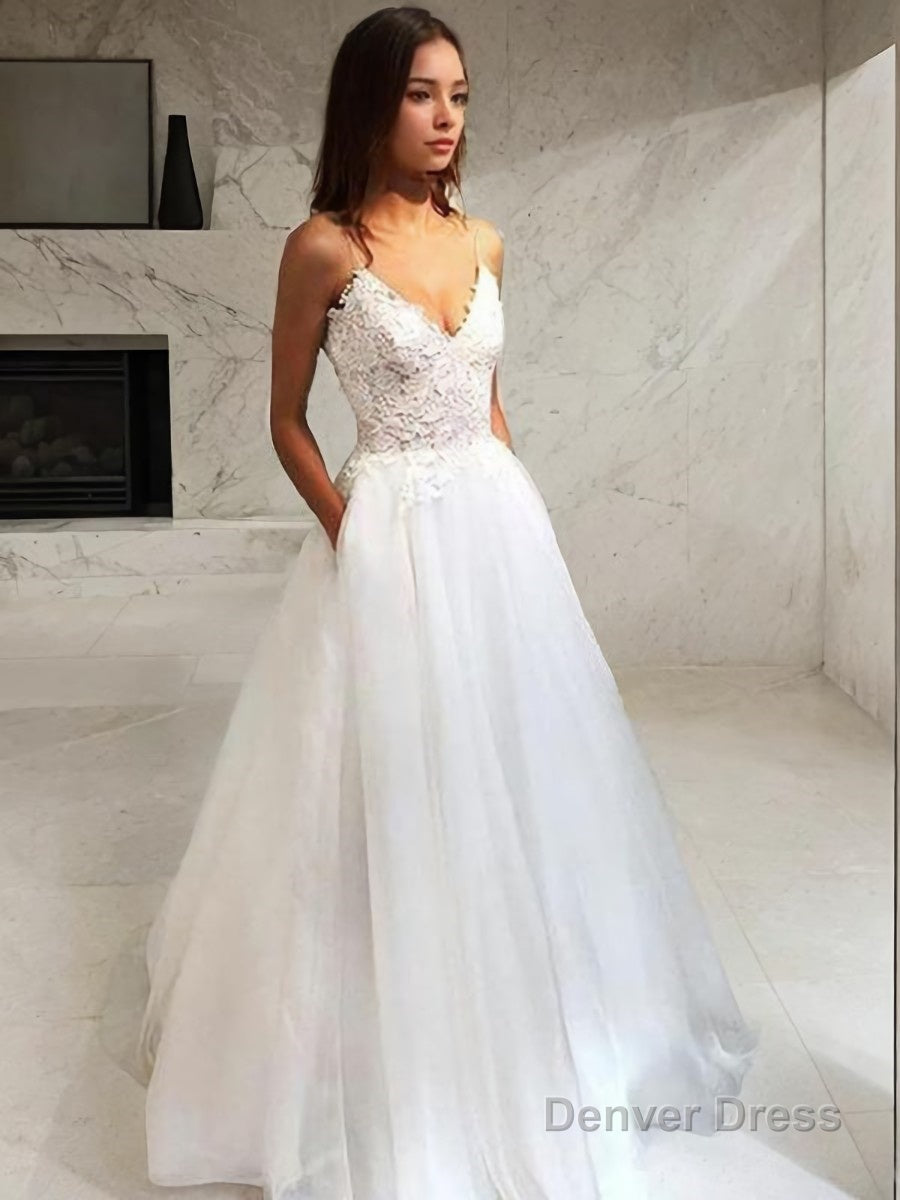 A-Line/Princess V-neck Floor-Length Tulle Wedding Dresses Main image