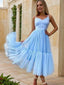 A Line V Neck Tea Length Tulle Homecoming Dresses With Pleated