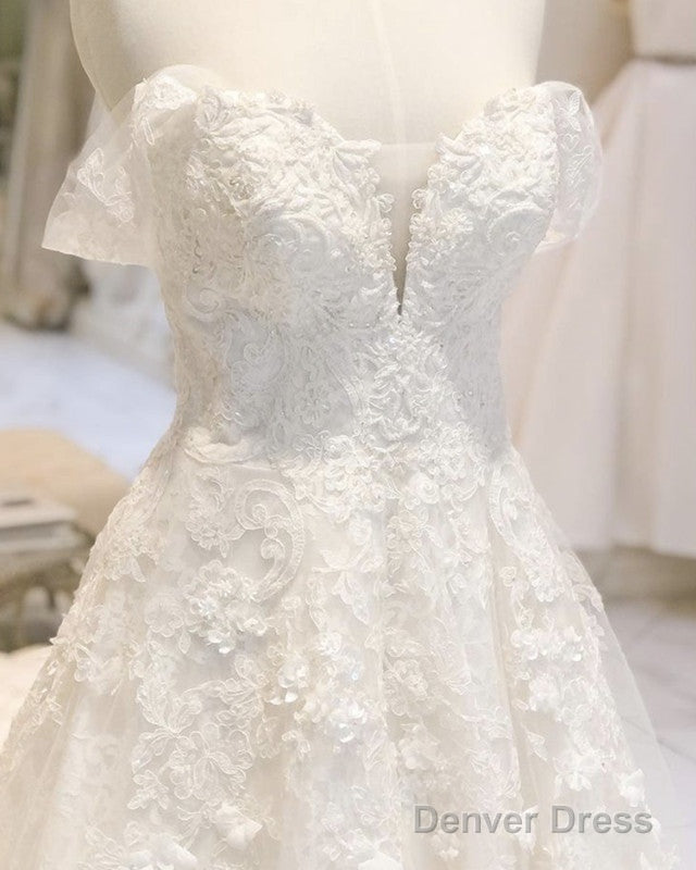 A Line /Princess Wedding Dress Lace Embroidery Off Shoulder