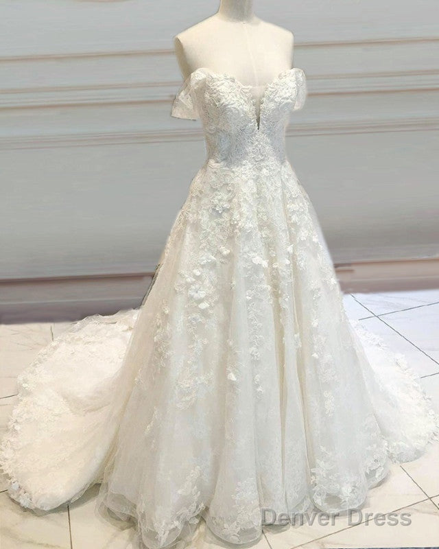 A Line /Princess Wedding Dress Lace Embroidery Off Shoulder Main image