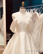A Line Princess Wedding Dresses Satin Off Shoulder
