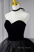 A-Line Prom Dresses Black Dresses Dresses Formal Birthday Floor Length Sleeveless Strapless Tulle With Ruched Sequin