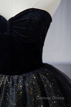 A-Line Prom Dresses Black Dresses Dresses Formal Birthday Floor Length Sleeveless Strapless Tulle With Ruched Sequin