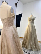 A-Line Prom Dresses Corsets Dresses Wedding Party Sweep / Brush Train Sleeveless Spaghetti Strap Tulle With Glitter Pleats