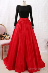A-Line Prom Dresses Dress Party Wear Long Sleeve Satin With Pleats