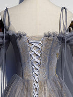 A Line Prom Dress Dresses Wedding Floor Length Strap Tulle With Sequin Embroidery
