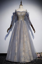 A-Line Prom Dresses Dresses Wedding Floor Length Strap Tulle With Sequin Embroidery