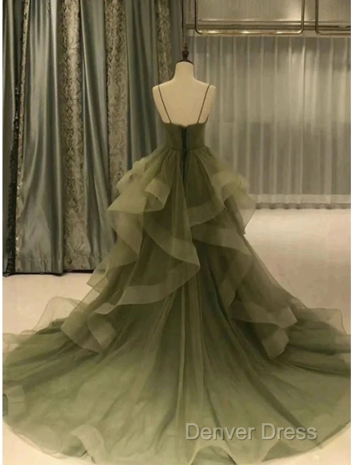 A-Line Prom Dresses Elegant Dresses Formal Court Train Christmas Red Green Dresses Sleeveless Spaghetti Strap Tulle With Pleats Ruffles Secondary image