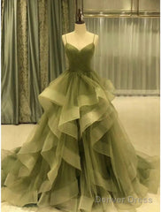 A-Line Prom Dresses Elegant Dress Formal Court Train Christmas Red Green Dress Sleeveless Spaghetti Strap Tulle With Pleats Ruffles