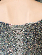 A-Line Prom Dresses Elegant Dress Formal Floor Length Short Sleeve Off Shoulder Polyester With Sequin