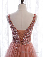 A-Line Prom Dresses Elegant Dresses Party Wear Court Train Sleeveless V Neck Polyester With Pearls Embroidery