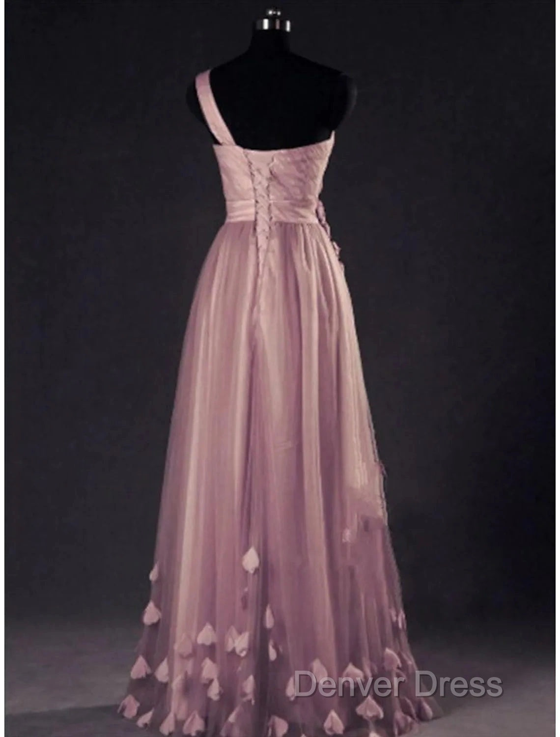 A Line Prom Dress Elegant Dresses Wedding Floor Length Sleeveless One Shoulder Tulle With Appliques Secondary image