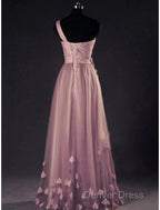 A Line Prom Dress Elegant Dresses Wedding Floor Length Sleeveless One Shoulder Tulle With Appliques