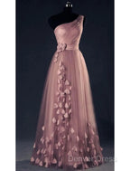A-Line Prom Dresses Elegant Dresses Wedding Floor Length Sleeveless One Shoulder Tulle With Appliques