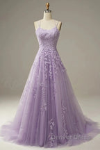 A-Line Prom Dresses Floral Dresses Formal Sleeveless Strap Tulle With Appliques