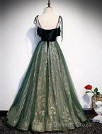 A-Line Prom Dresses Glittering Dresses Wedding Guest Engagement Floor Length Sleeveless Spaghetti Strap Organza With Sequin