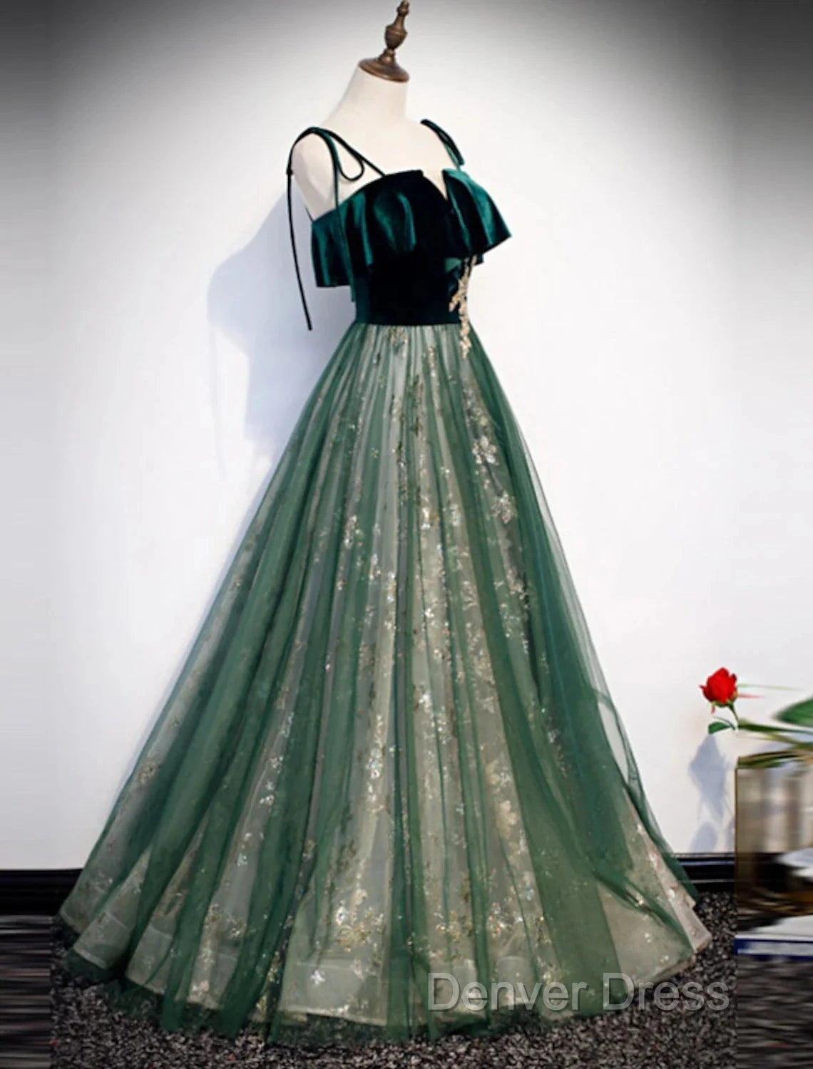 A-Line Prom Dresses Glittering Dresses Wedding Guest Engagement Floor Length Sleeveless Spaghetti Strap Organza With Sequin