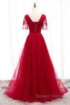 A-Line Prom Dresses Luxurious Dresses Wedding Guest Formal Evening Floor Length Short Sleeve Spaghetti Strap Tulle