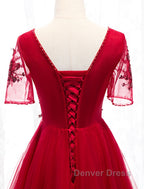 A-Line Prom Dresses Luxurious Dresses Wedding Guest Formal Evening Floor Length Short Sleeve Spaghetti Strap Tulle