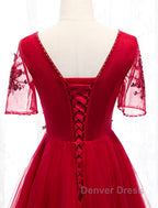 A Line Prom Dress Luxurious Dresses Wedding Guest Prom Floor Length Short Sleeve Spaghetti Strap Tulle