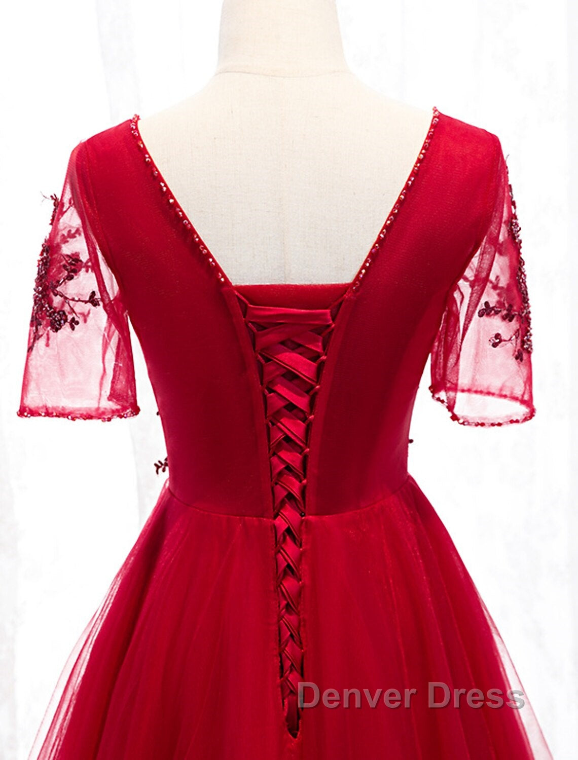 A Line Prom Dress Luxurious Dresses Wedding Guest Prom Floor Length Short Sleeve Spaghetti Strap Tulle
