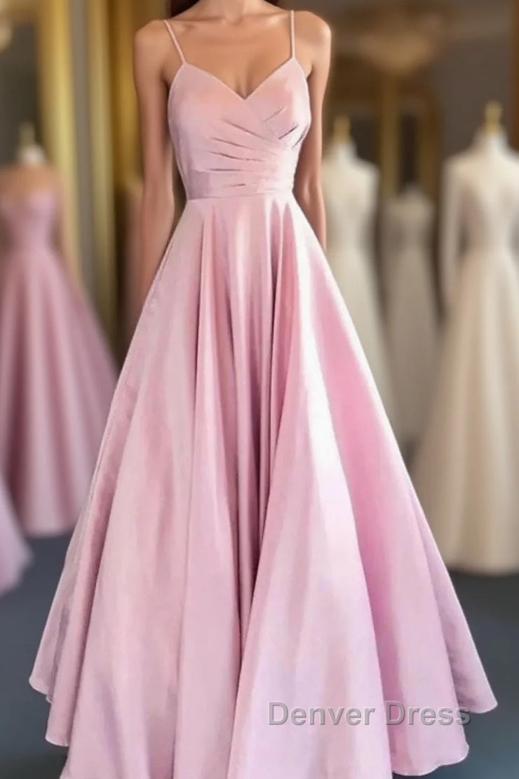 A-Line Prom Dresses Minimalist Dresses Formal Wedding Guest Floor Length Sleeveless V Neck Bridesmaid Dresses Stretch Satin Backless Main image