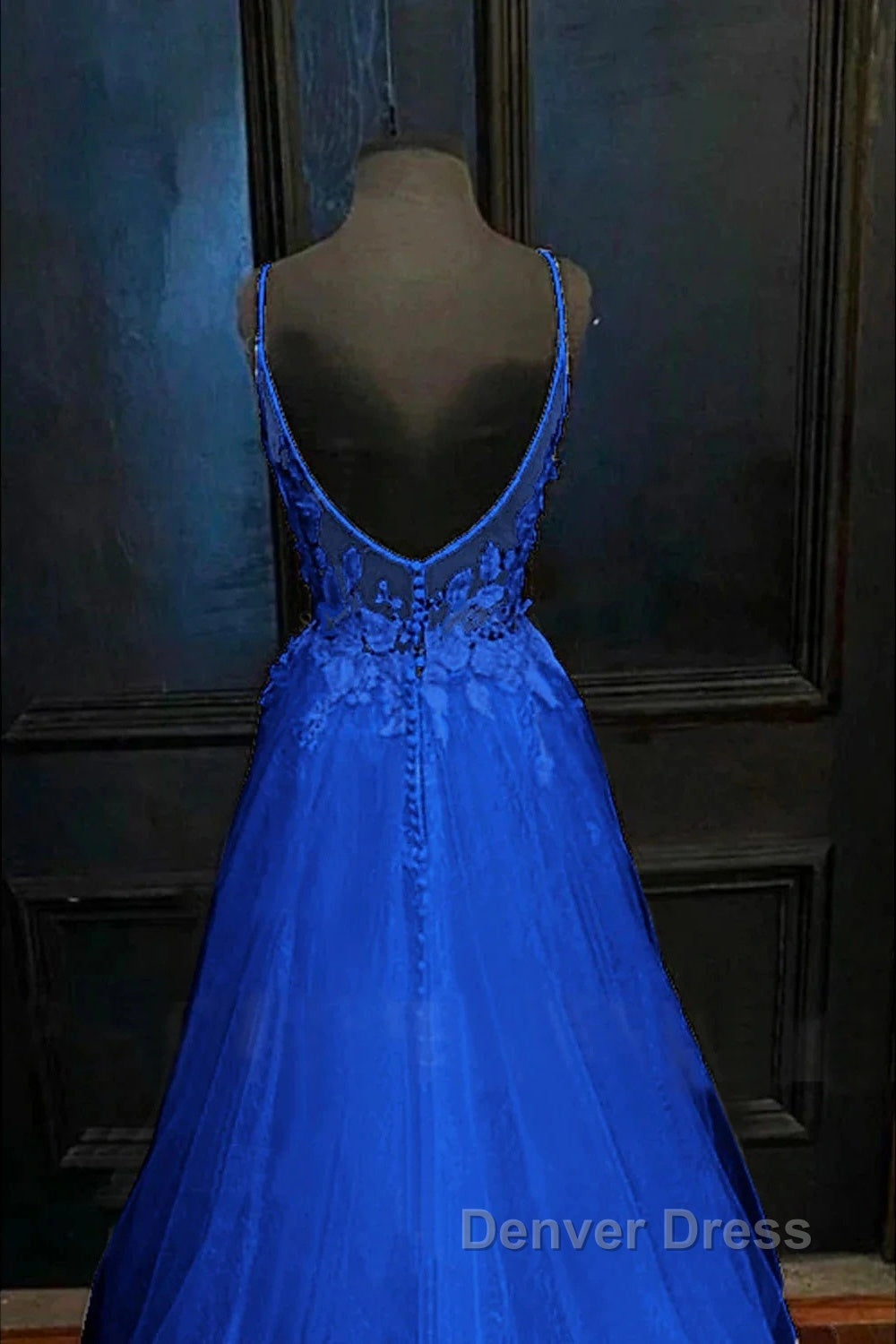 A-Line Prom Dresses Open Back Dresses Formal Prom Court Train Sleeveless V Neck Tulle Backless V Back With Beading Appliques Secondary image