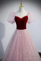A-Line Prom Dresses Princess Dresses Prom Floor Length Short Sleeve Sweetheart Tulle With Sequin