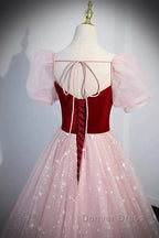 A-Line Prom Dresses Princess Dresses Prom Floor Length Short Sleeve Sweetheart Tulle With Sequin