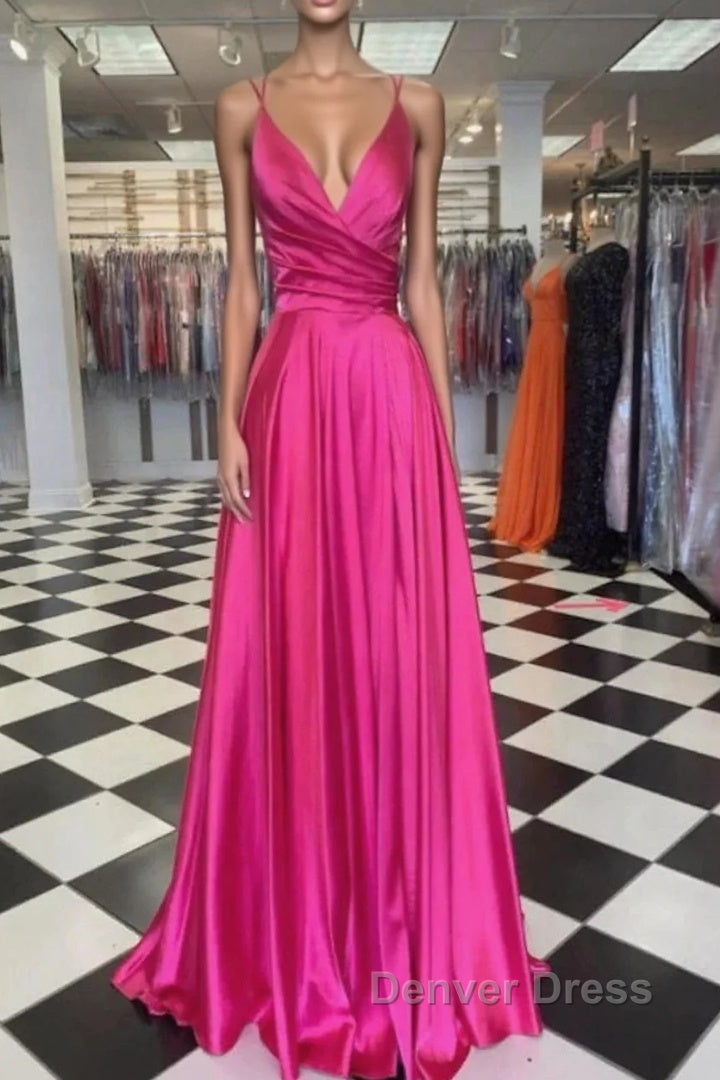 A Line Prom Dress Sexy Dress Prom Floor Length Sleeveless Spaghetti Strap Bridesmaid Dresses Charmeuse With Slit Main image