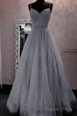 A-Line Prom Dresses Sparkle & Shine Dress Party Dress Birthday Floor Length Sleeveless Spaghetti Strap Tulle With Glitter Crystals